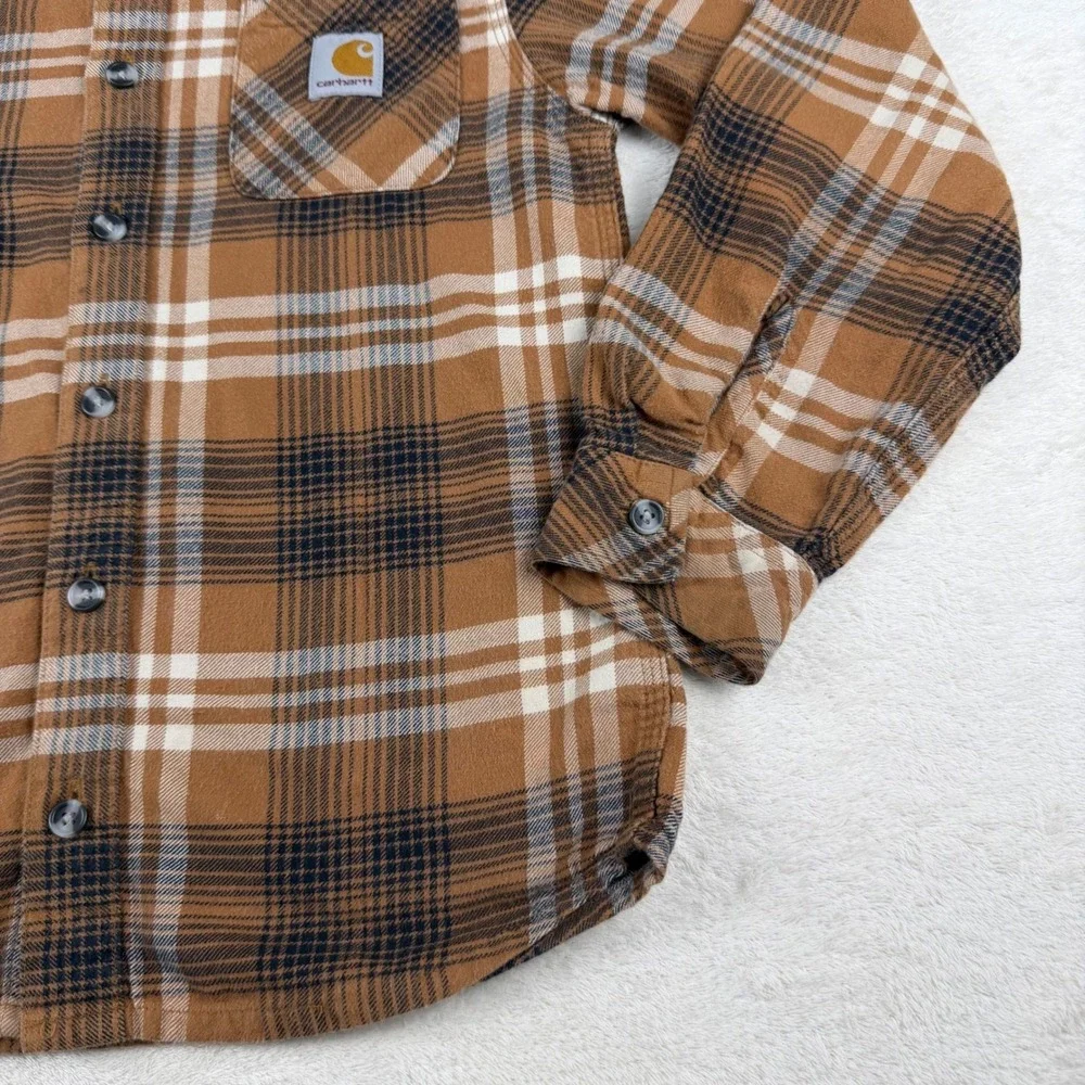 Carhartt Kids Brown Plaid Flannel Long Sleeve‎ Button Up Shirt Size S  (8-10)